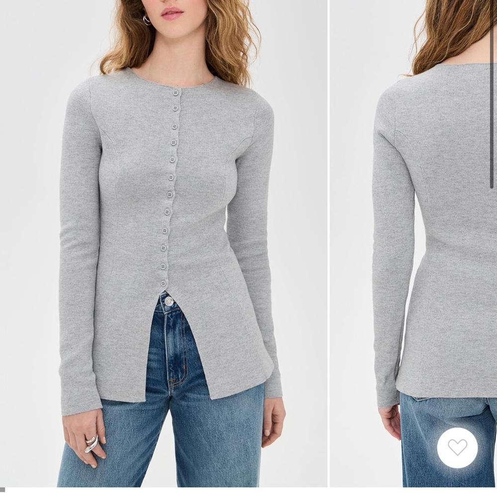 Aligne Daphne Split Hem Cardigan Sweater Wool Cotton Size 2 Gray